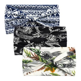 scicent 13716 Women's Headband 3 Pieces Hair Accessories Headbands Wide Boho Knot Yoga Sports Elastic Hair Bands Multicoloured Soft Turbans
