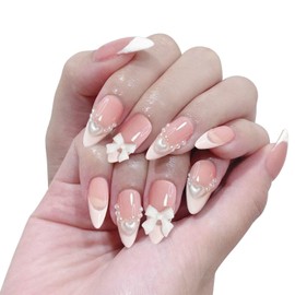 24 Pieces Of Bow Nails, Equipped With 1 Piece Of Jelly Glue And 1 Piece Of Nail Polishing Tool, Elegant Nails, Diy Manicure Materials, Removable Manicure Patches