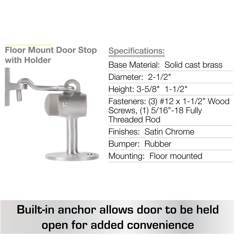 BRINKS Commercial - Floor Door Stop with Holder, Satin Chrome