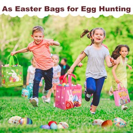 6 Pcs Easter Egg Hunt Bags Bunny Carrot Chick Treat Bag with Handles, Reusable Non-Woven Easter's Bag for Gifts Wrapping Party Supplies, Easter Basket Container 9.0×8.6×4.3inch (Color03 6-Packs)