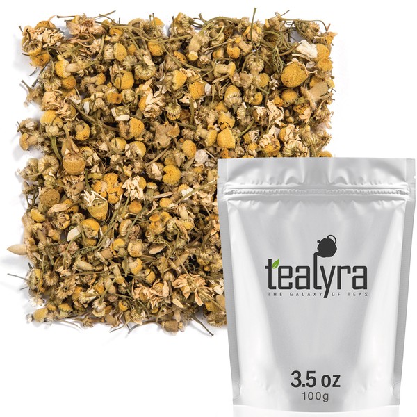 Tealyra – té de manzanilla egipcia – té de hierbas puro – té natural para dormir – sin cafeína – remedio herbal relajante – Alivio de la ansiedad y el estrés – cultivado orgánicamente – 100 g