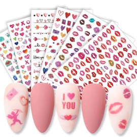 Valentine’s Day Nail Art Stickers Decals Valentines Day Nail Decorations Sweet Lips 3D Self-Adhesive Slider Letters Decals Manicure Accessories 6 Sheets (Lips)