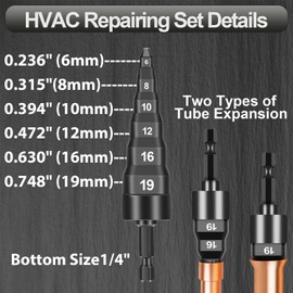 7Pcs HVAC Swaging Repairing Tool, Air Conditioner Copper Tube Expander with 6 in 1 6/8/10/12/16/19mm Kits, Flaring Drill Pipe Expander Tubing Set 1/4'', 3/8'', 1/2'', 5/8'', 3/4'', 7/8'' Bits