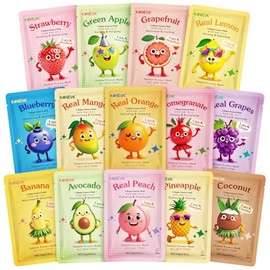 14 Pack Fruit Face Masks Skincare for Kids, Sheet Hydrating Facial Mask for All Skin Types, Bulk Collagen Face Mask for Women Skin Care, Birthday Part