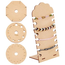 BENECREAT 5Pcs Wooden Bracelets Braiding Disc，5 Styles Beading Cord Disc, Rectangle Round Plate Hand Rope Braiding Disk for Friendship Bracelets Making, Craft DIY