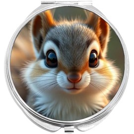 NewCharms Cute Baby Squirrel Compact with Mirrors - Perfect Pocket and Purse Size Folding Mirror for Applying Make Up Anywhere