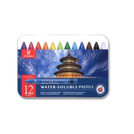 12 Colors Water Soluble Pastels, Watercolor Pastels Set for Beginners and Hobbyists, Includes Sharpener, Palette & Brush for Vibrant Art Creations (Classic)