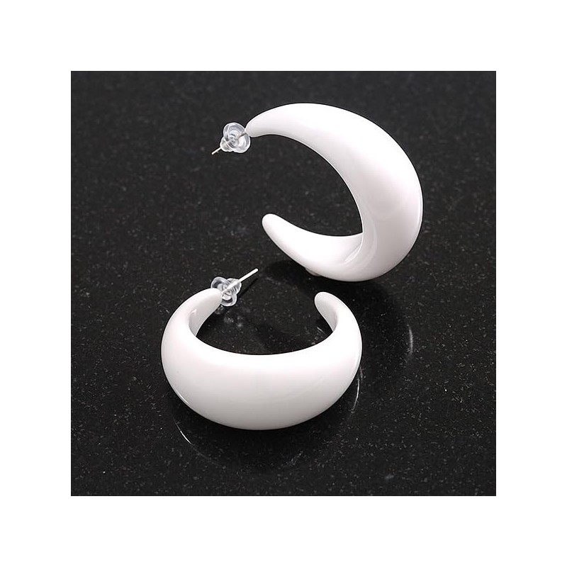 White Acrylic Half Hoop Earrings - 40mm D