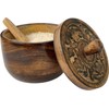 KPAVIR Rustic Salt Box with Hand Carved Lid & Spoon,