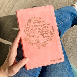 CSB Bible, Pink, Hand Lettered and Engraved, Custom Name Engraving - She is Clothed With Dignity