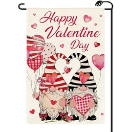 Gnomes Happy Valentines Day Garden Flag 12x18 Inch Vertical Double Sided Welcome Love Small Flags Anniversary Wedding Outside Decoration For Yard (ONLY FLAG) QR28