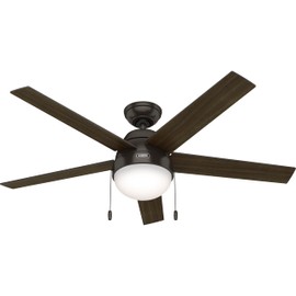Hunter 52 inch Indoor Ceiling Fan with LED Light - Bronze Ceiling Fan with Pull Chain, For Bedroom, Living Room, or Kitchen, Standard Mount, No Remote, 5 Blades - Anslee 50232, Premier Bronze