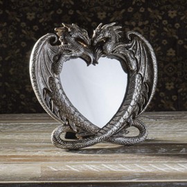 Pacific Trading Gothic Heart Shaped Dragon Mirror, Collectible Medieval Home Accent Décor Resin Piece for Wall or Tabletop Shelf, 6.3 x 5.91 Inches, PTC-14052