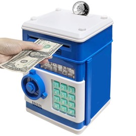 HUSAN Electronic Money Bank, Electronic Password Piggy Bank Mini ATM Cash Coin Money Box for Kids, Best Birthday Toy for Children, Boys & Girls (Deep Blue)