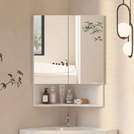 Bathroom Corner Mirror Cabinet Wall Mounted Storage Cabinet with Mirror 2 Doors
