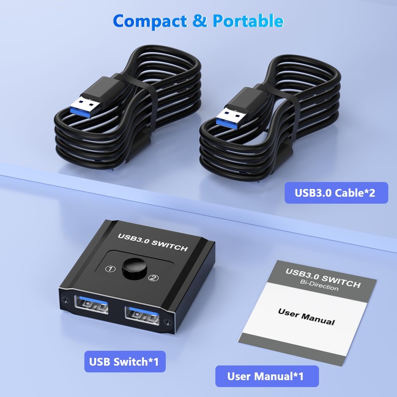 USB 3.0 Switch, Bi-Directional USB Switcher 2 in 1 Out/1