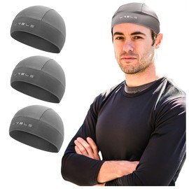 WRELS 3 Pieces Cooling Helmet Liner Skull Cap for Men Women,Sweat Wicking Cycling Running Head Cap Beaine,Breathable Elastic Sports Hat for Outdoors