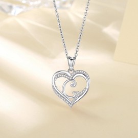 INFUSEU Necklace with Letters, Heart Pendant Necklace, Letter A-Z Alphabet Jewellery, Double Heart Initial Chains, Cubic Zirconia CZ for Women, Romantic Gifts for Girlfriend, 20 Inch Chain, Rose Gold