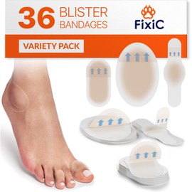 Fixic Blister Bandages for Feet - 36 PCS Pack - Hydrocolloid Bandages for Blister Prevention & Healing - Ideal Blister Pads Heel Protectors for Shoes - Soft Feet, Finger Bandages for Blister Healing!