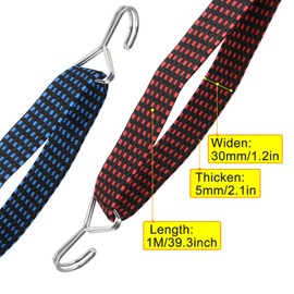4 Pcs Bungee Cords with Hooks Heavy Duty, Elastic Luggage Bungee Straps Flat Adjustable Bungee Straps with Hooks for Car Camping, Tarp Fixings Bike Rack Luggage Moving Cargo (39 Inch, Blue&Red)