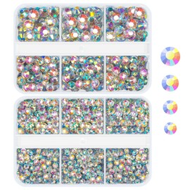 qiipii Crystal AB Resin Rhinestones 3mm 4mm 5mm 6mm White AB Flatback Stones Non Hotfix SS10 SS16 SS20 SS30 Gems Charms Supllies for Nails Face Eyes Makeup Body Tumblers Mugs Bottles DIY Crafts Shoes