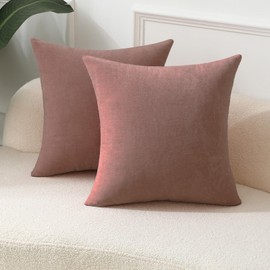 Qanatmz Dusty Rose Cozy Soft Throw Pillow Covers, Decorative Chenille Square Couch Cushion Cases for Sofa Decor, Set of 2, 18 x 18 Inches