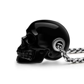 Skullis Signature Gem Skull Pendant Necklace, Amethyst, Citrine, Quart Rock, Black Obsidian, Lapis Lazuli, Malachite, Blue Chalcedony, Carnelian Carved Gemstone Crystal Skull Necklace for Men and Women. (1.2" Black Obsidian)