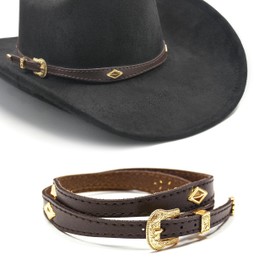 Keilin Leather Hat Bands for Women and Men Adjustable Scalloped Western Hat Bands for Cowboy Hats Fedora Hats Straw Hats (Brown Band Gold Buckle)