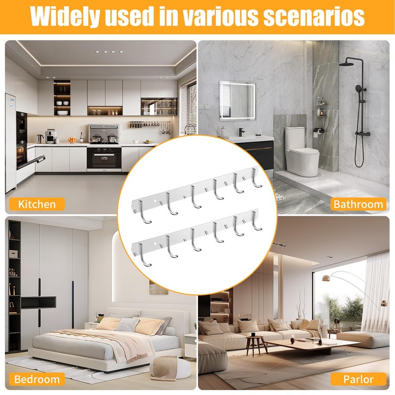 WYYFXY® Pack of 2 Kitchen Hook Rack, Stainless Steel Coat