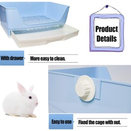 kathson 2PCS Large Rabbit Litter Box Trainer, Potty Corner Toilet with Drawer Bigger Pet Pan for Adult Hamster, Guinea Pig, Ferret, Galesaur, Bunny and Other Animals (Blue,Brown)