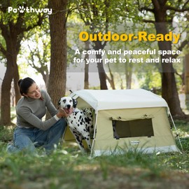 Pawthway Dog Tent Cat Tent with Aluminum Poles and Camping Mat, Outdoor Weatherproof, Dog House, Cat House, Breathable Poly Cotton Fabric, Portable and Collapsible (Green, Large)