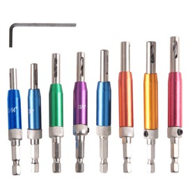 Oiieco 8 Pcs Self Centering Drill Bit Set, Hinge Drill Bits with Allen Wrench,1/4" Hex Shank Hinge Drill Bit Guide Set,Quick Release Drill Bit Accessories,for Woodworking,Cabinet and Window Drilling