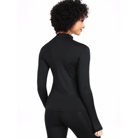 CADMUS Women's ColdGear Mock Neck Workout Shirts for Women Long Sleeves Tops, Base Layer, Workout Tops for Women, Quick Dry Gym Athletic Tops, 2215, 1 Pack, Black, X-Large