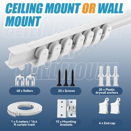 9.75 FT Bendable Curtain Track Ceiling,Mounted Straight Curved Ceiling Track Set Installation for Windows Curtain Room Divider - 3 Meter White