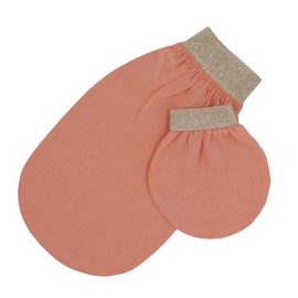 Feel Fine Turkish Exfoliating Glove Set - 100% Natural Plant Silk Hammam Kese for Body Scrub for Women & Men, Perfect for Shower, Bath & Spa (Pink&Gold)