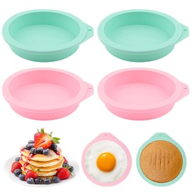 4Pcs Air Fryer Egg Mold Round Silicone Round Silicone 4'' Burger Buns Moulds Air Fryer Bites Egg Molds for Muffin Lids,Toast,Baking Hamburger,Non-Stick Air Fryer Accessories