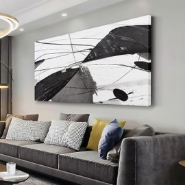 Abstract Wall Art Black and White Wall Decor Prints modern minimalist Wall Art Framed Artwork Ink Home Canvas Painting Suitable for Living Room Bedroom Restaurant Office 24"x48"