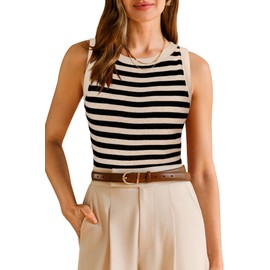 Arach&Cloz 2025 Womens Wool Blend Tank Tops Summer Fall Sleeveless Vest Crew Neck Soft Cashmere Sweater Cute Fashion Dressy Business Casual Teacher Outfits Knit Trendy Work Clothes Apricot Black M