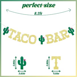 Taco Bar Banner - Mexican Fiesta Party Banner with Cactus, Taco Bout a Party Banner, Cinco De Mayo Party Decor, Fiesta Taco Party Decorations Gold Glitter