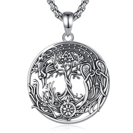 EUDORA Harmony Ball 925 Sterling Silver Phoenix Tree of Life Necklace for Women Men, Viking Yggdrasil Rune Pendant Vintage Oxidized Jewelry Gifts for Mom Dad, 22"+2"