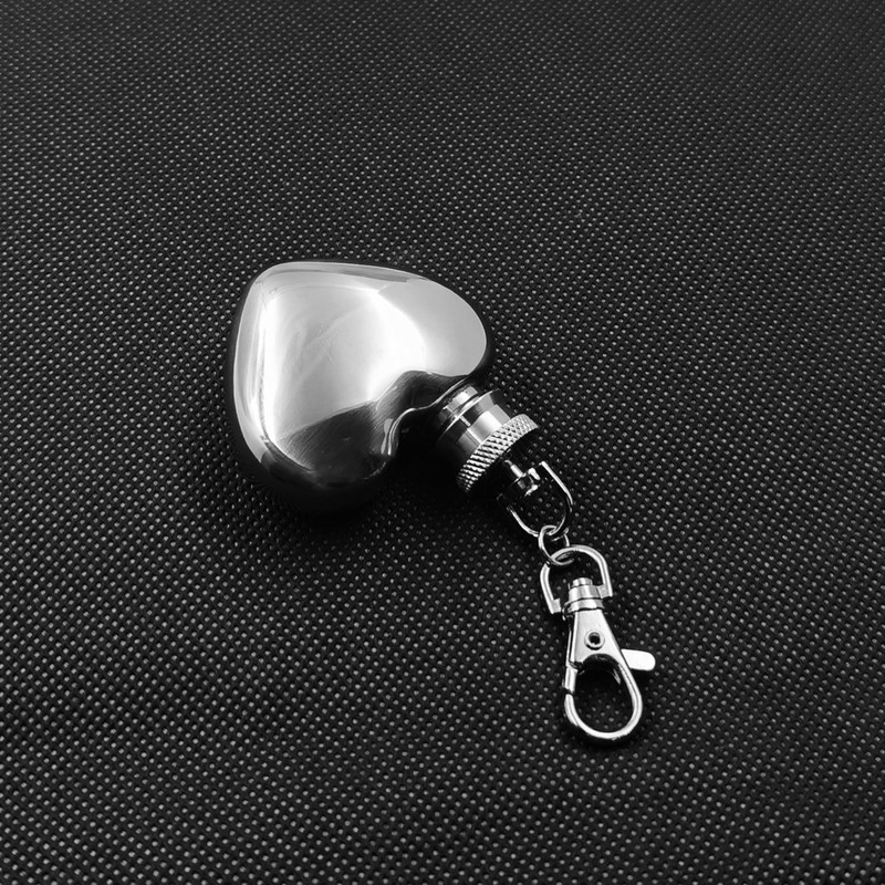 1 oz Heart-Shaped Mini Hip Flask with Keychain Cover and