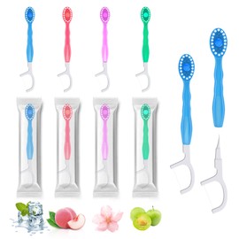 SUPENEGY 10pcs 5 in 1 Disposable Mini Toothbrush with Toothpaste + Floss + Pick + Tongue Scraper | Travel Size | Individually Wrapped | Soft | Mint | Travel Set | Oral Care (1)