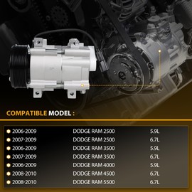 ChaoTianxia AC Compressor with Clutch Compatible with 2006-2009 Dodge Ram 2500, 3500, 4000 5.9L, 2008-2010 Dodge Ram 4500, 5500 6.7L, 2007-2009 Dodge Ram 2500, 3500 6.7L