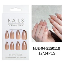 ZMRZ Press-On Nails, Medium-Length Glossy Sheer Nude Ombre Medium-Length Almond False Nails, Showing the Noble Temperament of Women and Girls False Nails - 24 pcs (with Free Tool Kit)