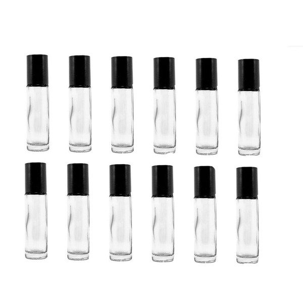 0.33oz/10 ml leer nachfüllbar auf Rolle-Flaschen Glas mit Schwarz Gap ideal für Aromatherapie Parfums ätherischen Ölen Lipgloss und mehr (12 Stück)