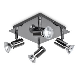 MiniSun Modern Square Black Chrome 4 Way Adjustable GU10 Ceiling Spotlight
