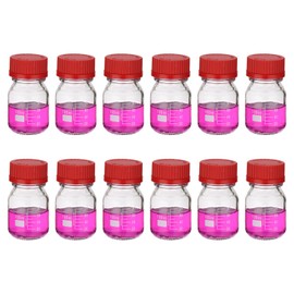 PATIKIL 12 Pack Reagent Media Storage Bottles, 100ml Borosilicate Glass Graduated Round Bottles with GL32 Red Screw Cap for Lab Water Reagent Liquids, Clear