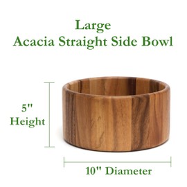 Lipper International Acacia Straight-Side Serving Bowl for Fruits or Salads, Large, 10" Diameter x 5" Height, Single Bowl