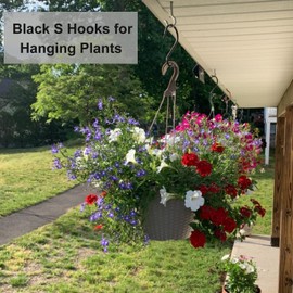 Rysnirs 6 Inch S Hooks 4-Pack Large Closet S Hooks for Hanging Plants, Jeans, Pans, Black, Vinyl Coated Steel Metal Rubber