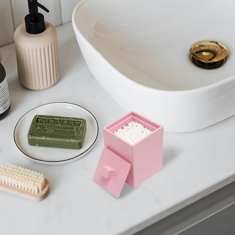 Joitsvia Bathroom Q Tip Holder with lid, Resin ,Square (Matte